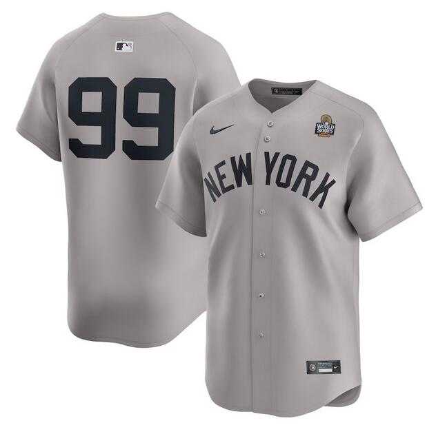 Mens New York Yankees #99 Aaron Judge Gray 2024 World Series Limited Stitched Jersey Dzhi